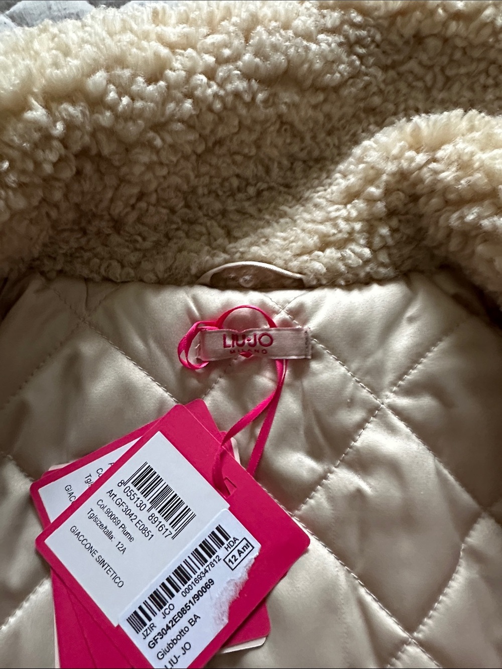 Liu Jo Kids Quilted Cream Puffer Jacket with Sherpa Collar